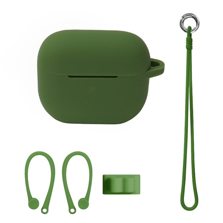 4Pcs/Set For Apple AirPods 3 Protective Case Set Earbuds Soft Silicone Protector Kit with Wrist Strap/Strap Buckle/Ear Hook - Green