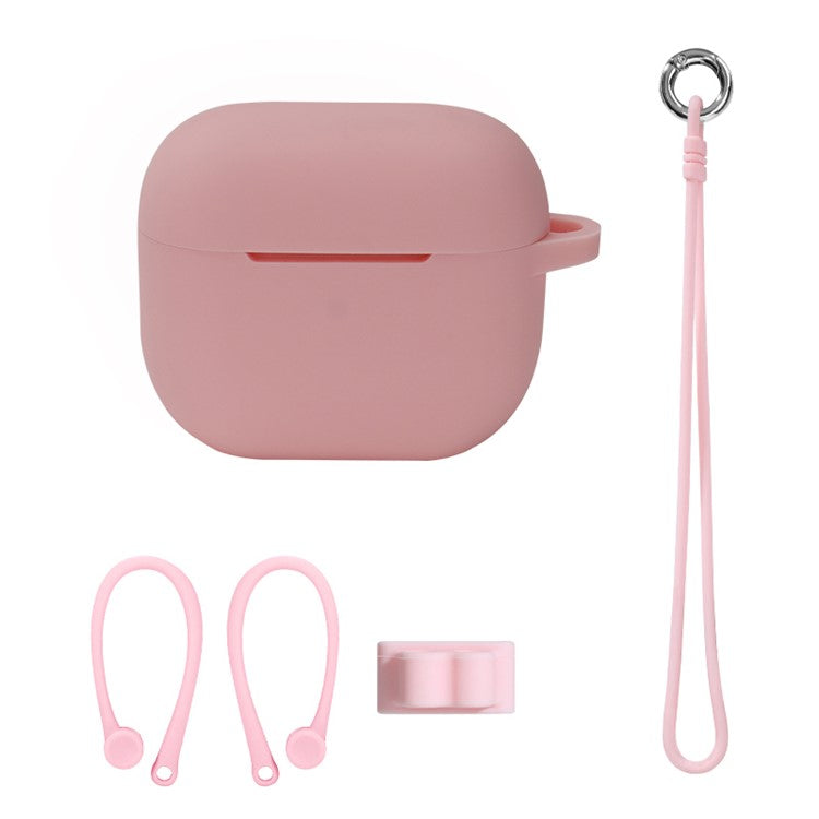 4Pcs/Set For Apple AirPods 3 Protective Case Set Earbuds Soft Silicone Protector Kit with Wrist Strap/Strap Buckle/Ear Hook - Pink