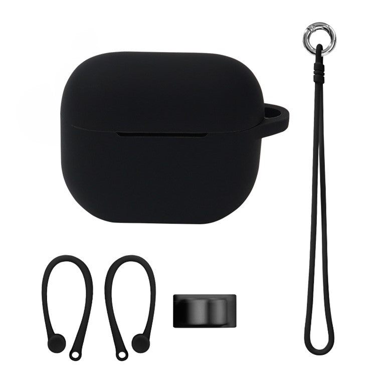 4Pcs/Set For Apple AirPods 3 Protective Case Set Earbuds Soft Silicone Protector Kit with Wrist Strap/Strap Buckle/Ear Hook - Black