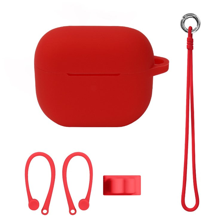 4Pcs/Set For Apple AirPods 3 Protective Case Set Earbuds Soft Silicone Protector Kit with Wrist Strap/Strap Buckle/Ear Hook - Red