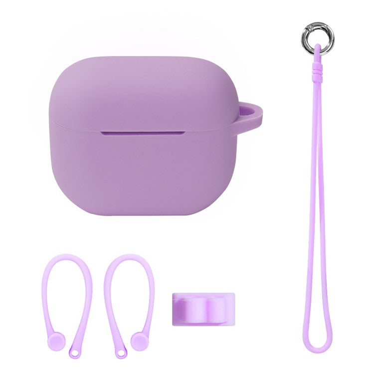 4Pcs/Set For Apple AirPods 3 Protective Case Set Earbuds Soft Silicone Protector Kit with Wrist Strap/Strap Buckle/Ear Hook - Light Purple