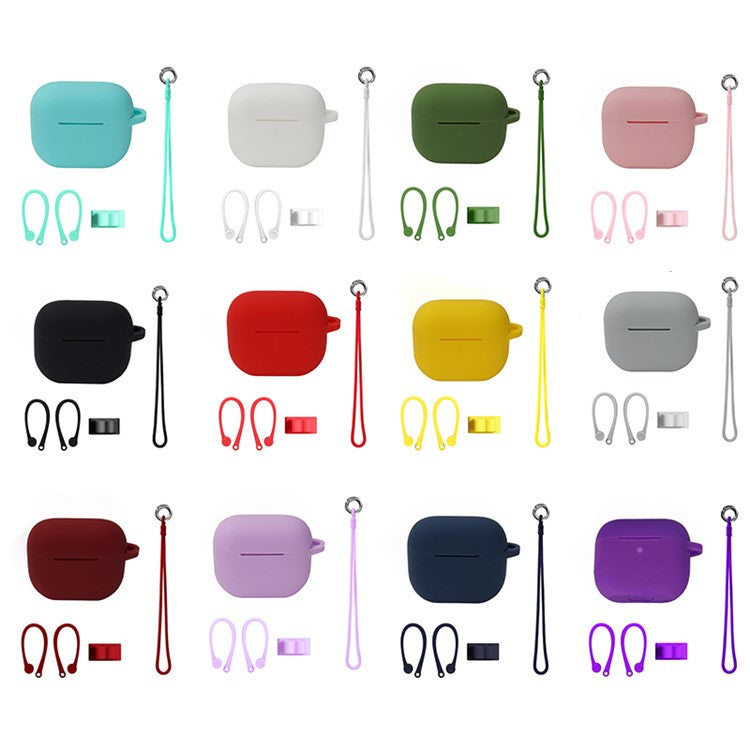 4Pcs/Set For Apple AirPods 3 Protective Case Set Earbuds Soft Silicone Protector Kit with Wrist Strap/Strap Buckle/Ear Hook - Light Purple