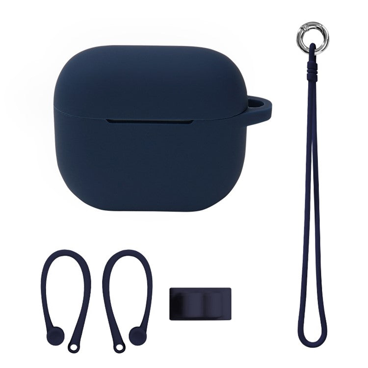 4Pcs/Set For Apple AirPods 3 Protective Case Set Earbuds Soft Silicone Protector Kit with Wrist Strap/Strap Buckle/Ear Hook - Midnight Blue