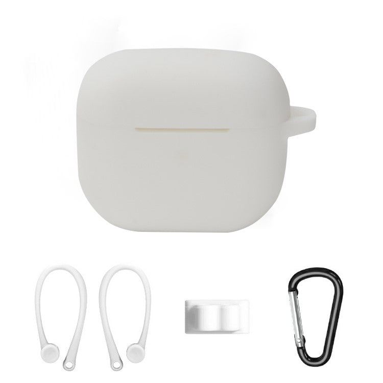 4Pcs/Set For Apple AirPods 3 Portable Protective Case Set Earbuds Soft Silicone Protector Kit with Carabiner/Ear Hook/Strap Buckle - White