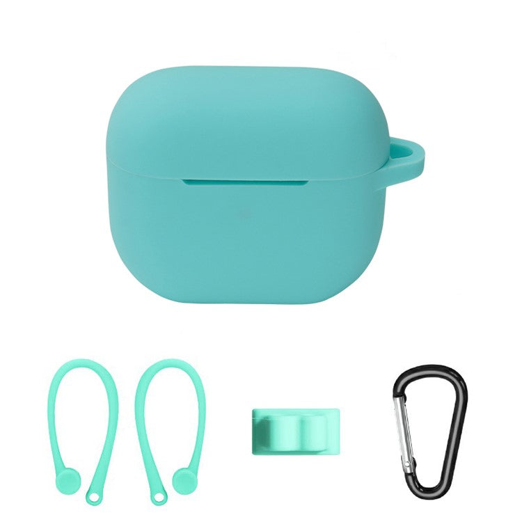 4Pcs/Set For Apple AirPods 3 Portable Protective Case Set Earbuds Soft Silicone Protector Kit with Carabiner/Ear Hook/Strap Buckle - Light Green