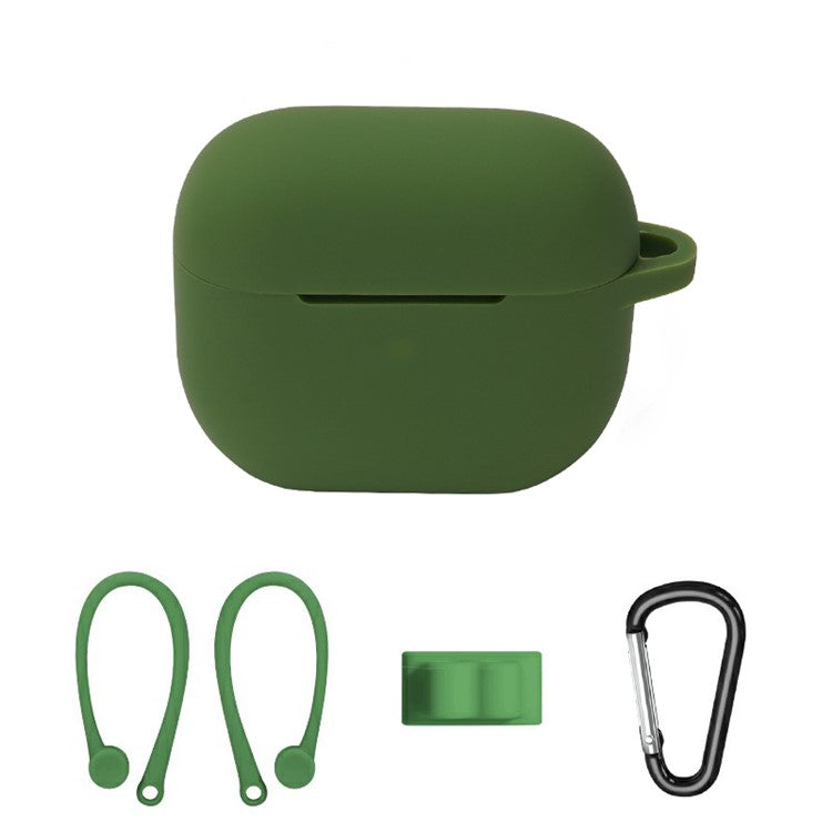 4Pcs/Set For Apple AirPods 3 Portable Protective Case Set Earbuds Soft Silicone Protector Kit with Carabiner/Ear Hook/Strap Buckle - Green