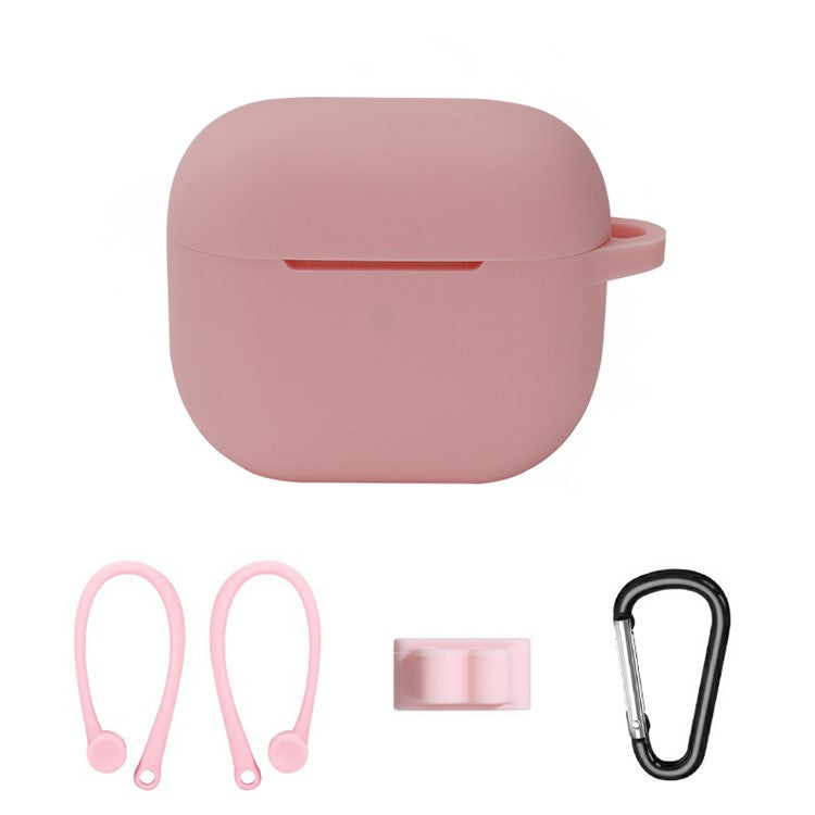 4Pcs/Set For Apple AirPods 3 Portable Protective Case Set Earbuds Soft Silicone Protector Kit with Carabiner/Ear Hook/Strap Buckle - Pink