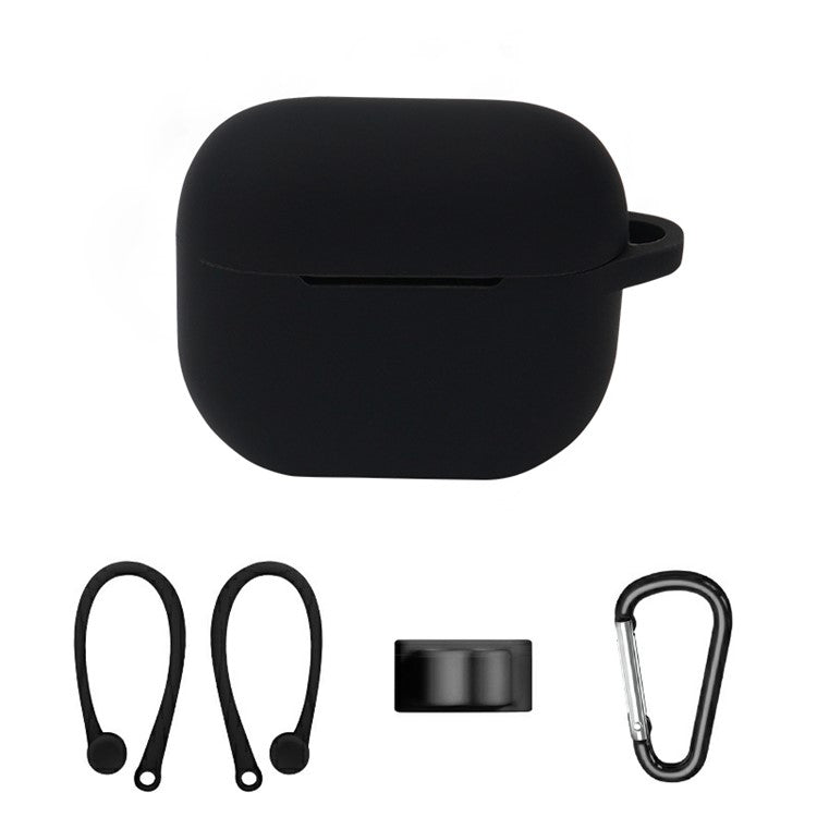 4Pcs/Set For Apple AirPods 3 Portable Protective Case Set Earbuds Soft Silicone Protector Kit with Carabiner/Ear Hook/Strap Buckle - Black