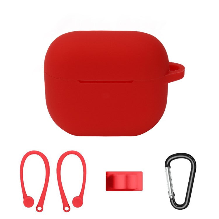 4Pcs/Set For Apple AirPods 3 Portable Protective Case Set Earbuds Soft Silicone Protector Kit with Carabiner/Ear Hook/Strap Buckle - Red