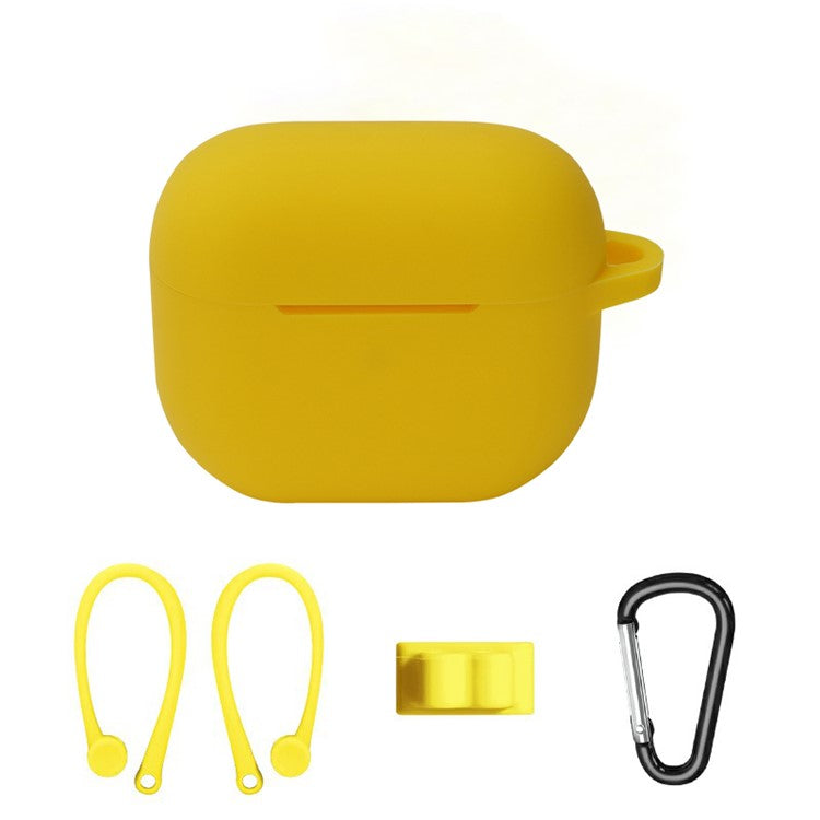 4Pcs/Set For Apple AirPods 3 Portable Protective Case Set Earbuds Soft Silicone Protector Kit with Carabiner/Ear Hook/Strap Buckle - Yellow