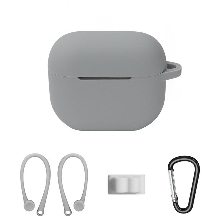 4Pcs/Set For Apple AirPods 3 Portable Protective Case Set Earbuds Soft Silicone Protector Kit with Carabiner/Ear Hook/Strap Buckle - Grey