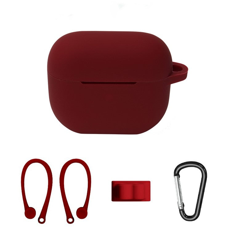 4Pcs/Set For Apple AirPods 3 Portable Protective Case Set Earbuds Soft Silicone Protector Kit with Carabiner/Ear Hook/Strap Buckle - Wine Red