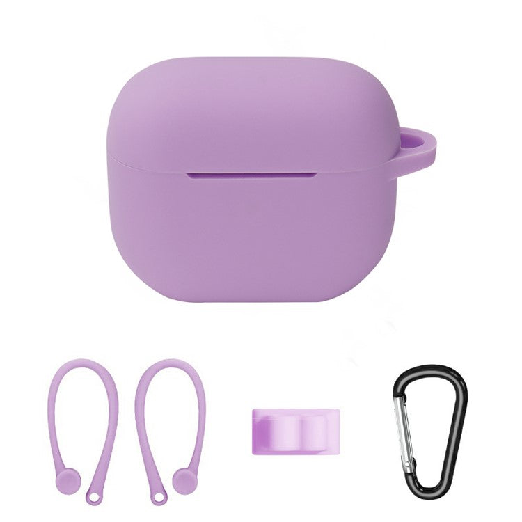 4Pcs/Set For Apple AirPods 3 Portable Protective Case Set Earbuds Soft Silicone Protector Kit with Carabiner/Ear Hook/Strap Buckle - Light Purple