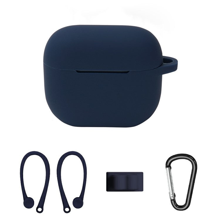 4Pcs/Set For Apple AirPods 3 Portable Protective Case Set Earbuds Soft Silicone Protector Kit with Carabiner/Ear Hook/Strap Buckle - Midnight Blue