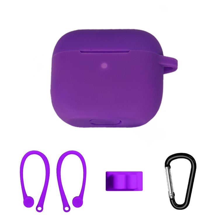 4Pcs/Set For Apple AirPods 3 Portable Protective Case Set Earbuds Soft Silicone Protector Kit with Carabiner/Ear Hook/Strap Buckle - Purple