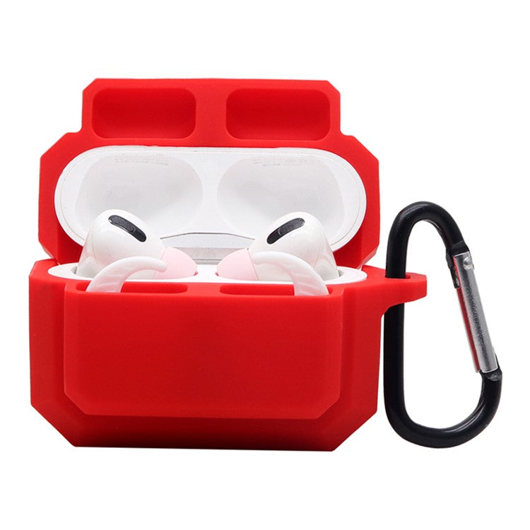 For Apple AirPods Pro 3-in-1 Silicone Anti-Fall Case + Ear-Tip + Anti-Lost Carabiner Protection Set - Red