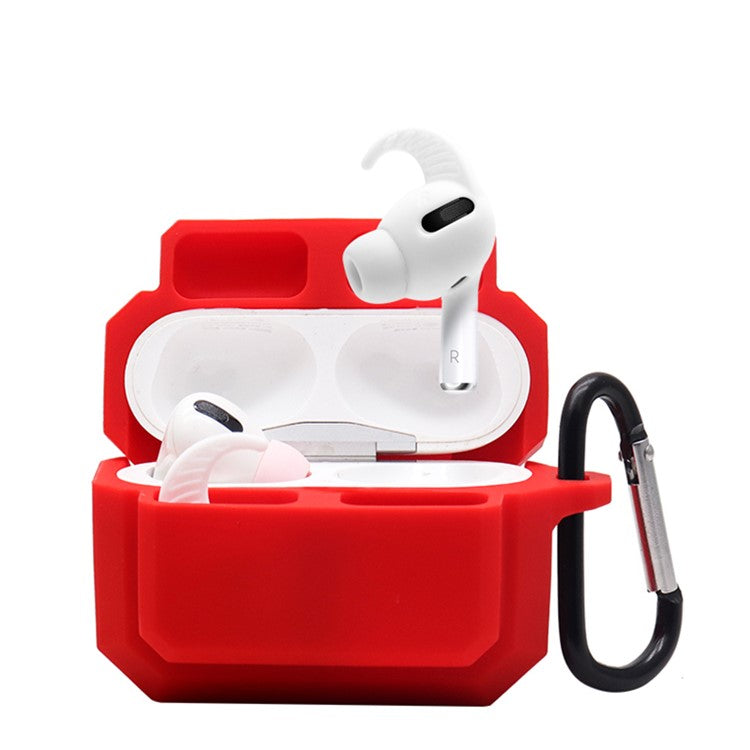 For Apple AirPods Pro 3-in-1 Silicone Anti-Fall Case + Ear-Tip + Anti-Lost Carabiner Protection Set - Red