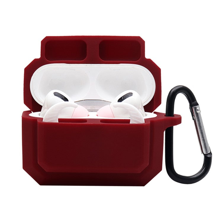 For Apple AirPods Pro 3-in-1 Silicone Anti-Fall Case + Ear-Tip + Anti-Lost Carabiner Protection Set - Wine Red