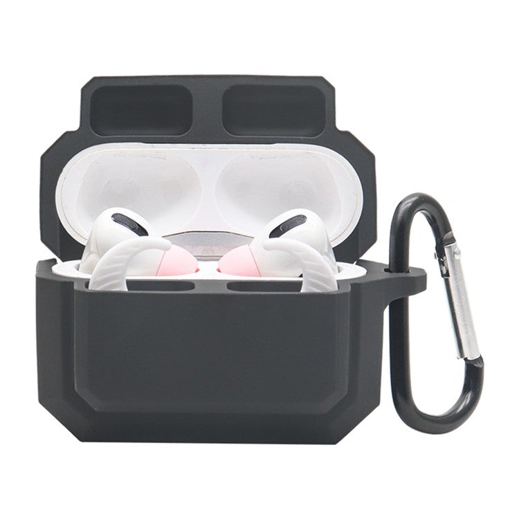 For Apple AirPods Pro 3-in-1 Silicone Anti-Fall Case + Ear-Tip + Anti-Lost Carabiner Protection Set - Black