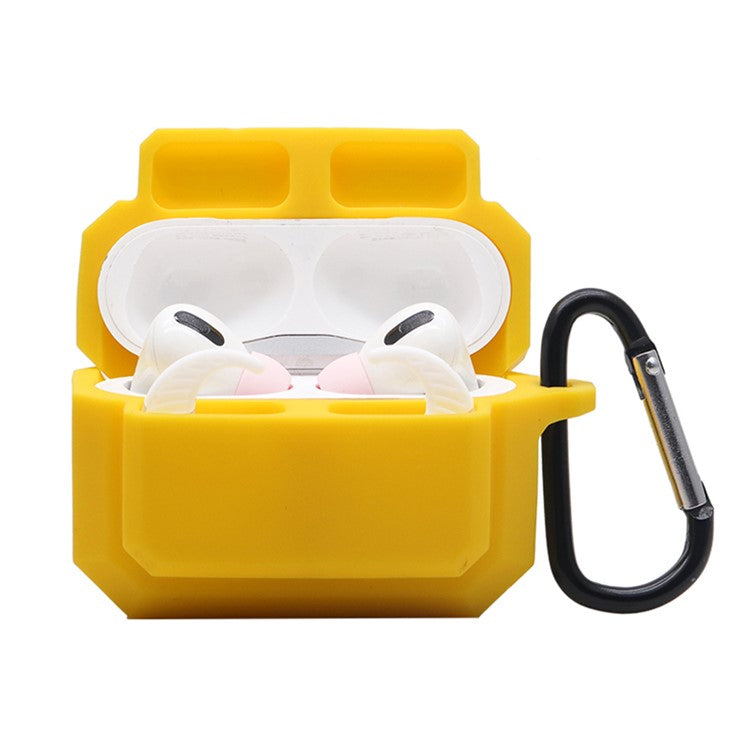 For Apple AirPods Pro 3-in-1 Silicone Anti-Fall Case + Ear-Tip + Anti-Lost Carabiner Protection Set - Yellow