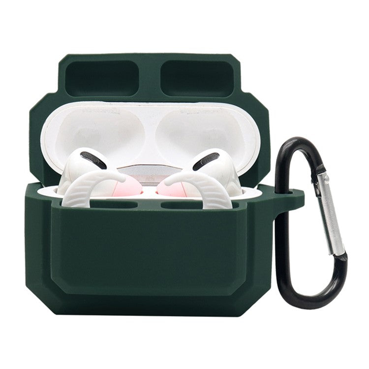 For Apple AirPods Pro 3-in-1 Silicone Anti-Fall Case + Ear-Tip  + Anti-Lost Carabiner Protection Set - Blackish Green