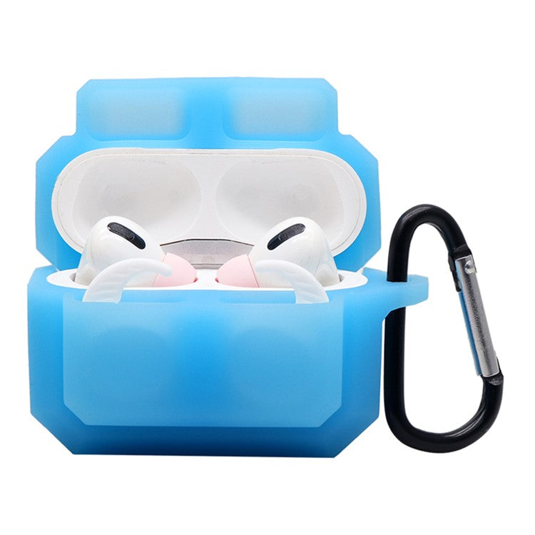 For Apple AirPods Pro 3-in-1 Silicone Anti-Fall Case + Ear-Tip + Anti-Lost Carabiner Protection Set - Luminous Blue