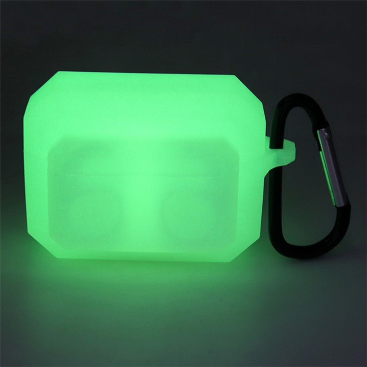 For Apple AirPods Pro 3-in-1 Silicone Anti-Fall Case + Ear-Tip + Anti-Lost Carabiner Protection Set - Luminous Green