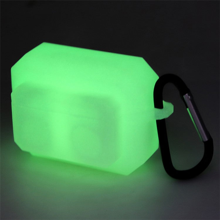 For Apple AirPods Pro 3-in-1 Silicone Anti-Fall Case + Ear-Tip + Anti-Lost Carabiner Protection Set - Luminous Green