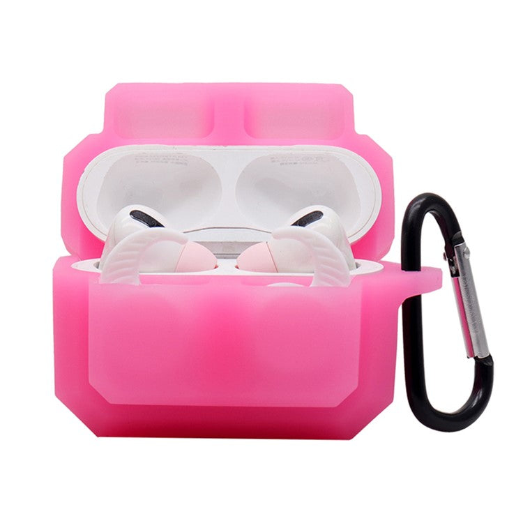 For Apple AirPods Pro 3-in-1 Silicone Anti-Fall Case + Ear-Tip + Anti-Lost Carabiner Protection Set - Luminous Pink