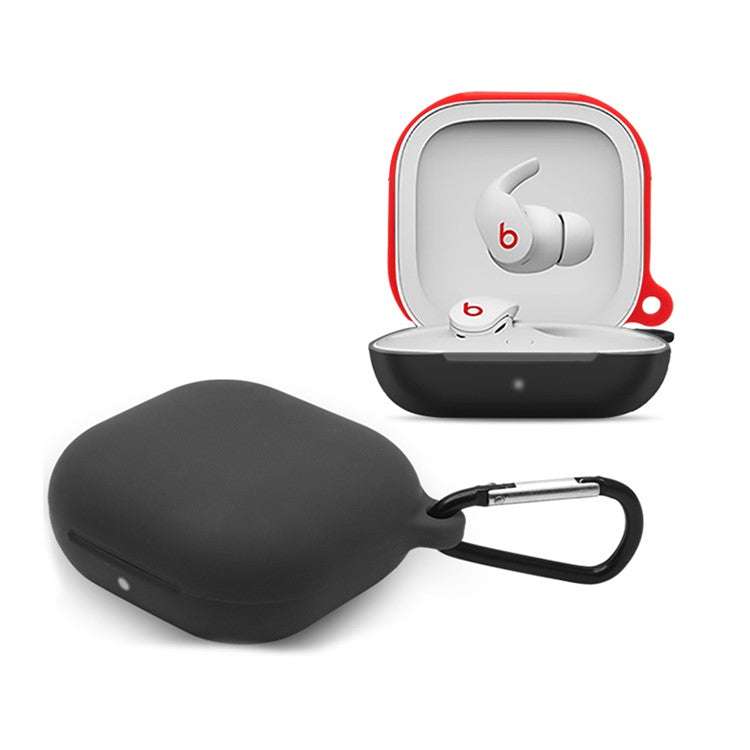 For Beats Fit Pro Wireless Bluetooth Earphone Silicone Case Anti-scratch Charging Box Shell with Carabiner - Black