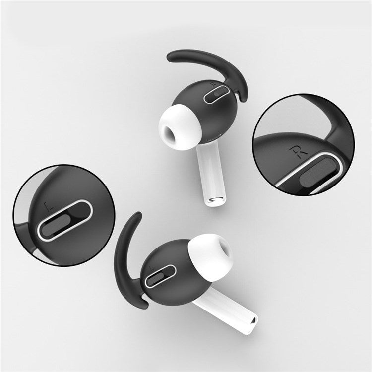 5Pcs/Set for Apple AirPods Pro Bluetooth Earphones Silicone Protective Case with Carabiner+Anti-lost Rope+Storage Case/Ear Cap - Black