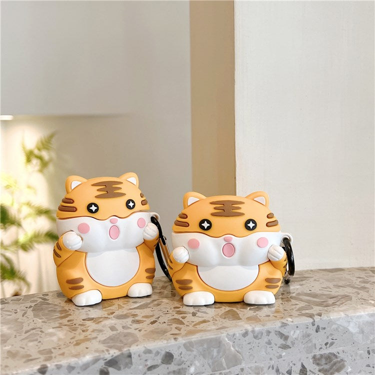 For Apple AirPods with Charging Case (2016)/(2019)/AirPods with Wireless Charging Case (2019) Cartoon Tiger Silicone Protective Case