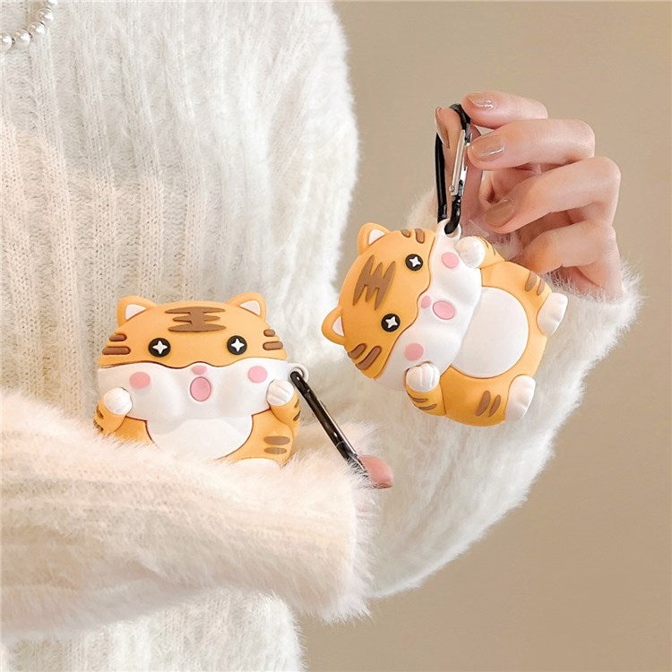 For Apple AirPods with Charging Case (2016)/(2019)/AirPods with Wireless Charging Case (2019) Cartoon Tiger Silicone Protective Case