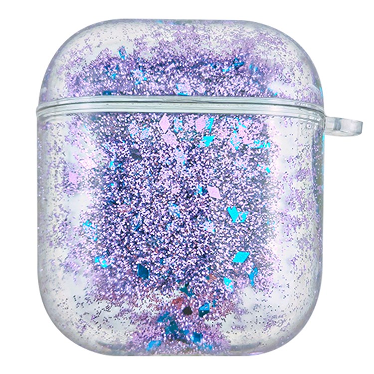 For Apple AirPods 1/2/with Charging Case (2016)/with Charging Case (2019)/with Wireless Charging Case (2019) Glittering Powder Quicksand Clear Based PC Cover Case - Purple