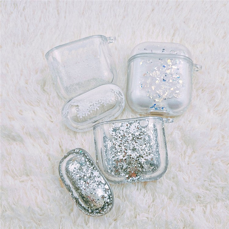 For Apple AirPods 1/2/with Charging Case (2016)/with Charging Case (2019)/with Wireless Charging Case (2019) Glittering Powder Quicksand Clear Based PC Cover Case - Gold