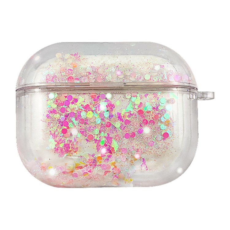 For Apple AirPods Pro Stylish Glittering Powder Quicksand Clear Based PC Full Protection Cover Case - Pink Circle