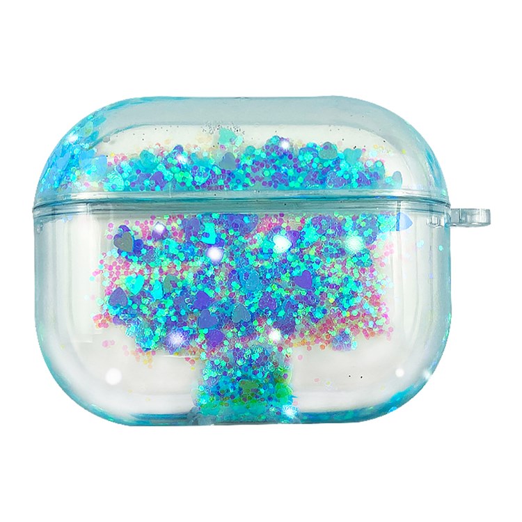 For Apple AirPods Pro Stylish Glittering Powder Quicksand Clear Based PC Full Protection Cover Case - Baby Blue