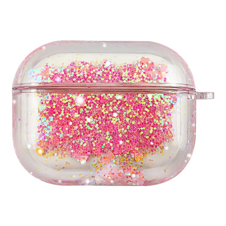 For Apple AirPods Pro Stylish Glittering Powder Quicksand Clear Based PC Full Protection Cover Case - Pink Hearts