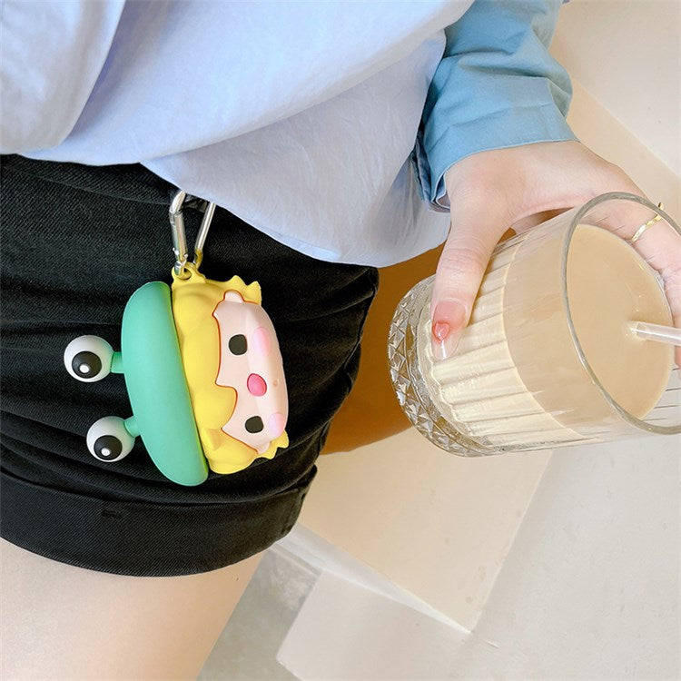 For Apple AirPods 3 Cute Frog Design Earphone Silicone Case Charging Box Protective Cover with Hook