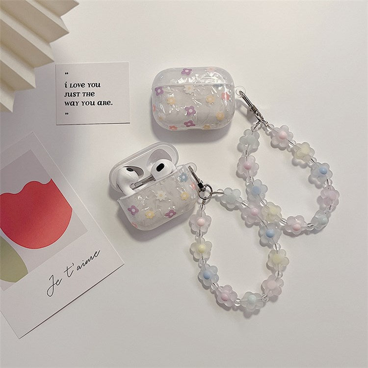 For Apple AirPods 3 Stylish Flower Pattern Bluetooth Earphone TPU Protective Cover Flower Hand Strap Design Case