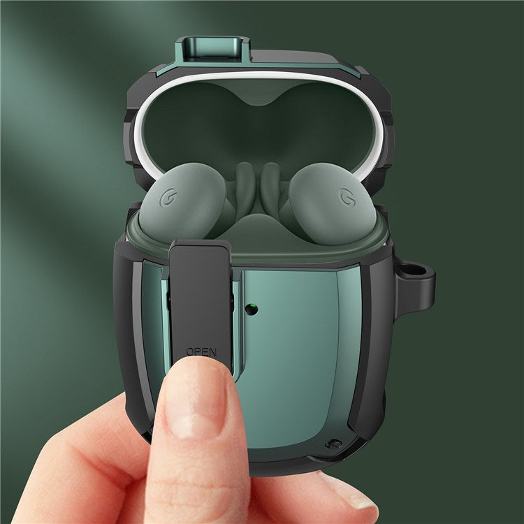 For Google Pixel Buds A Bluetooth Earbuds Protective Case Snap-on Lid Design Anti-drop Earphone Cover with Hanging Buckle - Green