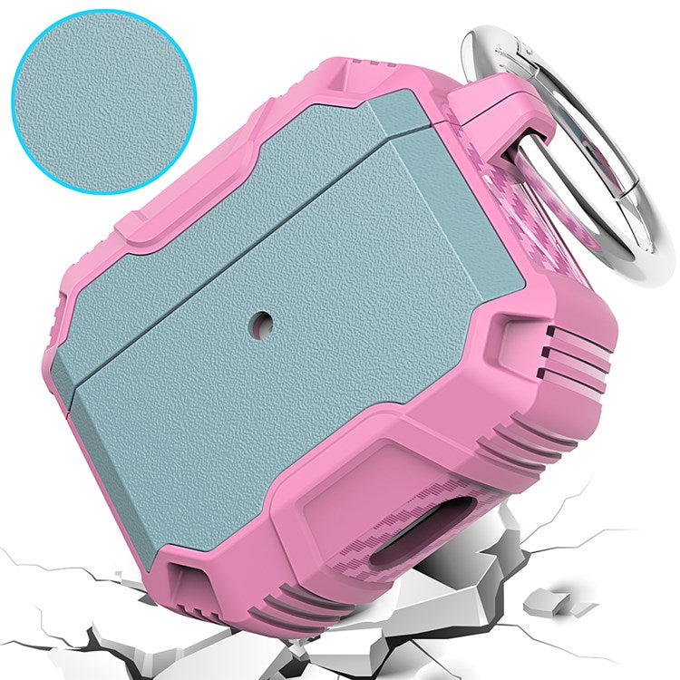 For Apple AirPods 3 Bluetooth Earphone Case PC + TPU Dual Layer Anti-drop Protective Cover with Key Ring - Grey Green/Pink