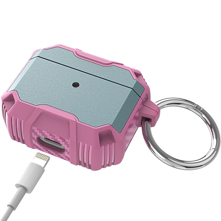 For Apple AirPods 3 Bluetooth Earphone Case PC + TPU Dual Layer Anti-drop Protective Cover with Key Ring - Grey Green/Pink