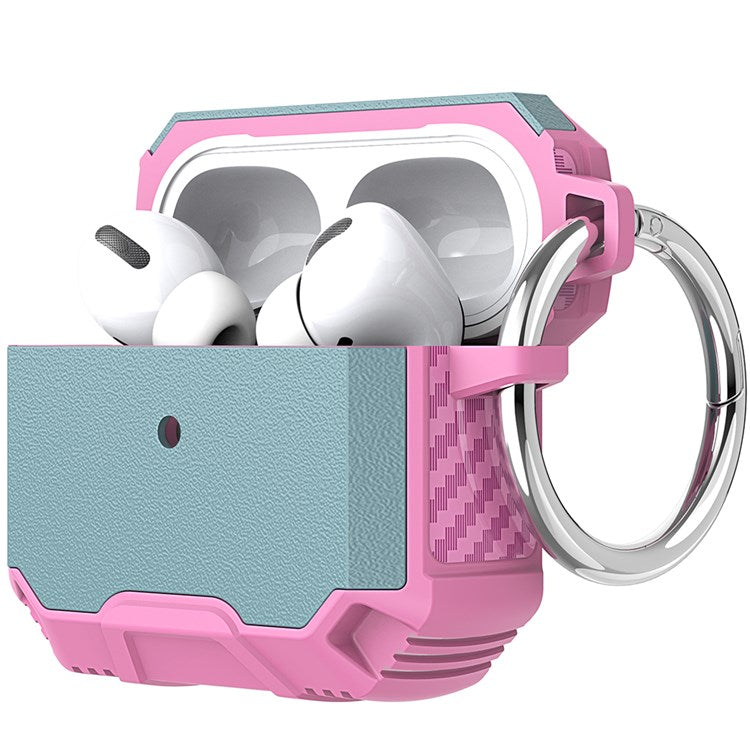 For Apple AirPods 3 Bluetooth Earphone Case PC + TPU Dual Layer Anti-drop Protective Cover with Key Ring - Grey Green/Pink