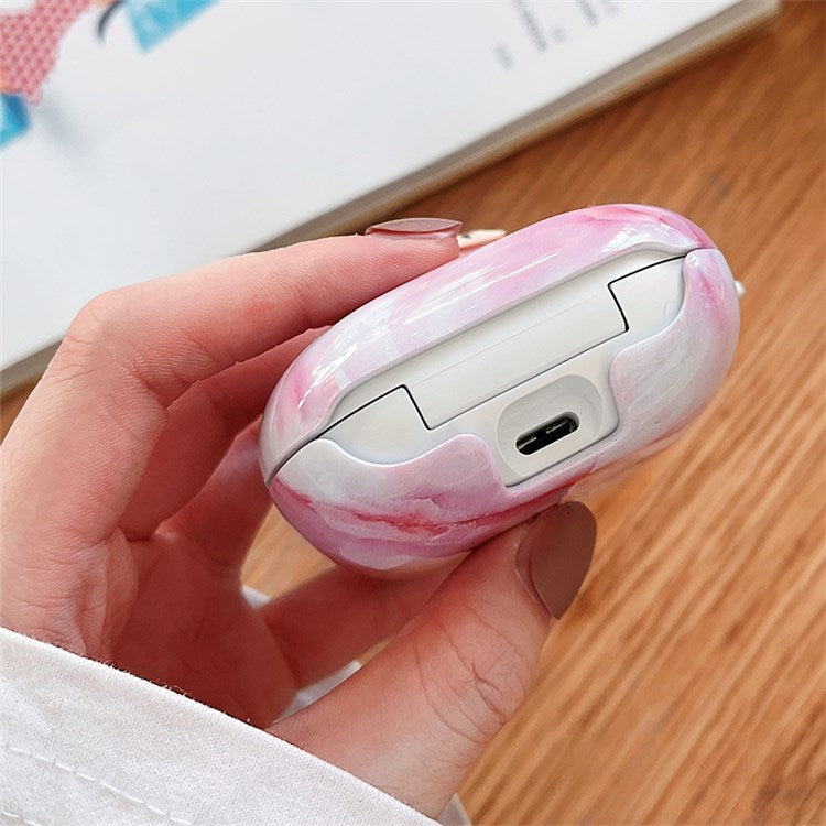 For Beats Fit Pro Bluetooth Earphone Hard PC Protective Case Marble Pattern Anti-drop Dustproof Cover - Pink/White