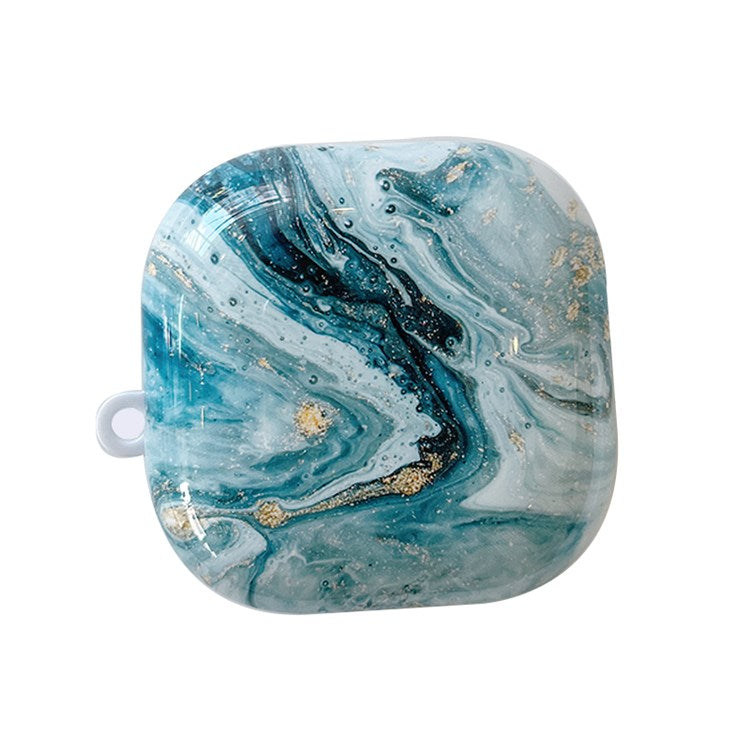 For Beats Fit Pro Bluetooth Earphone Hard PC Protective Case Marble Pattern Anti-drop Dustproof Cover - Blue/Gold Foil