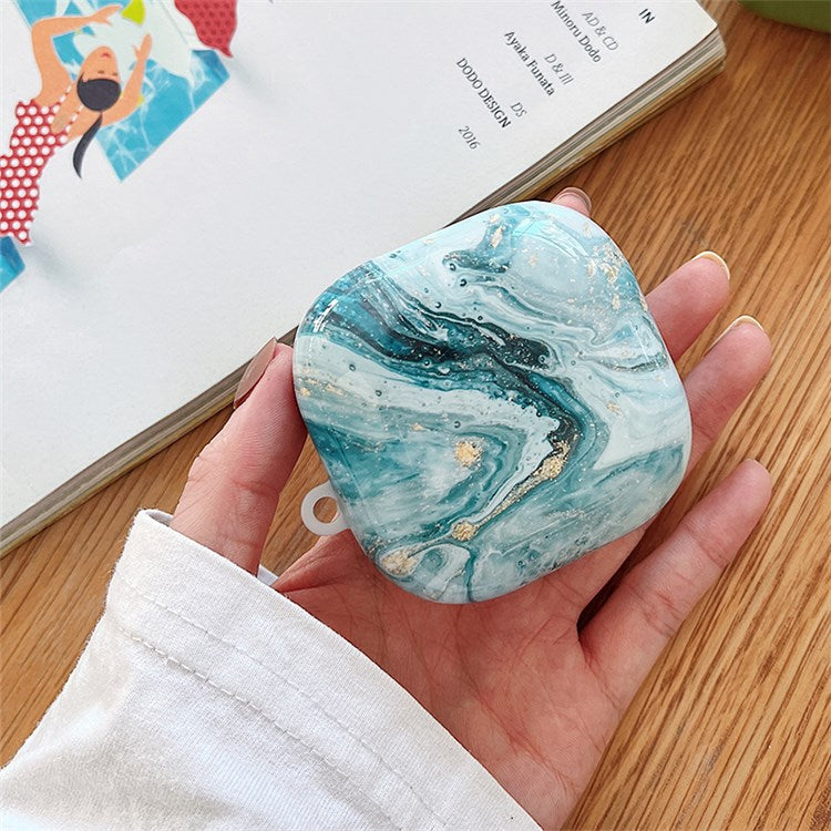 For Beats Fit Pro Bluetooth Earphone Hard PC Protective Case Marble Pattern Anti-drop Dustproof Cover - Blue/Gold Foil