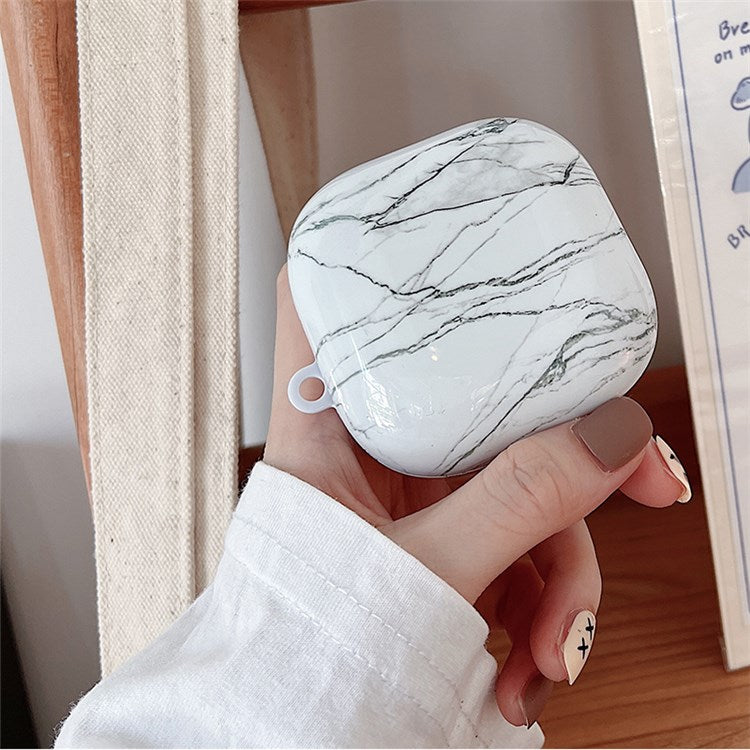 For Beats Fit Pro Bluetooth Earphone Hard PC Protective Case Marble Pattern Anti-drop Dustproof Cover - White