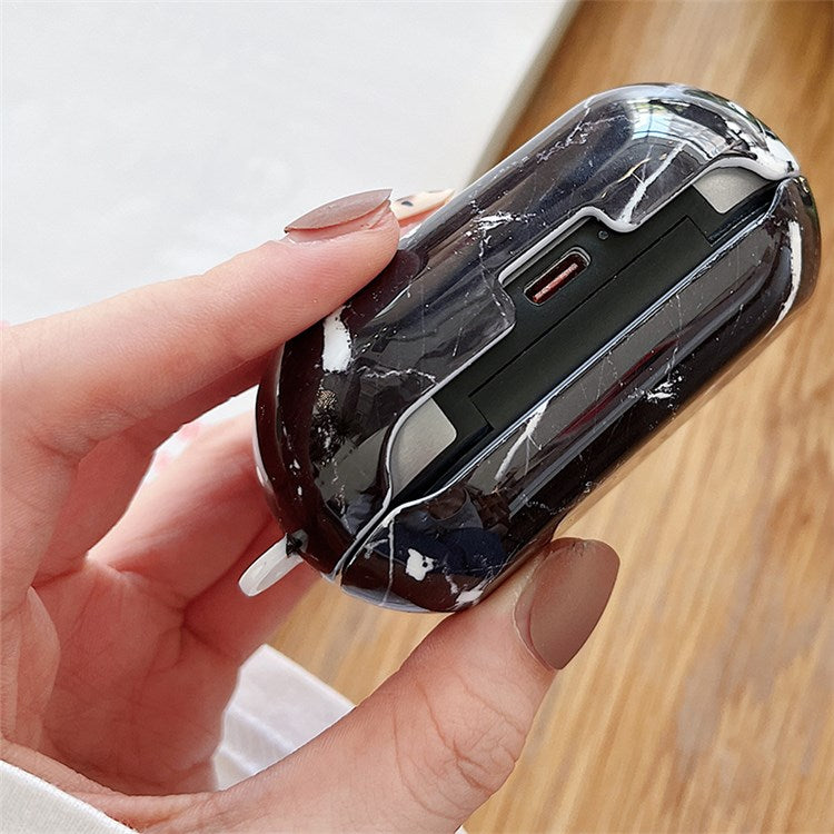 For JBL T280TWS Pro Stylish Marble Pattern Drop-proof Cover Bluetooth Earphone PC Protective Case - Black