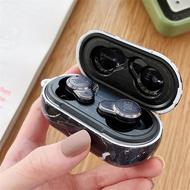 For JBL T280TWS Pro Stylish Marble Pattern Drop-proof Cover Bluetooth Earphone PC Protective Case - Black